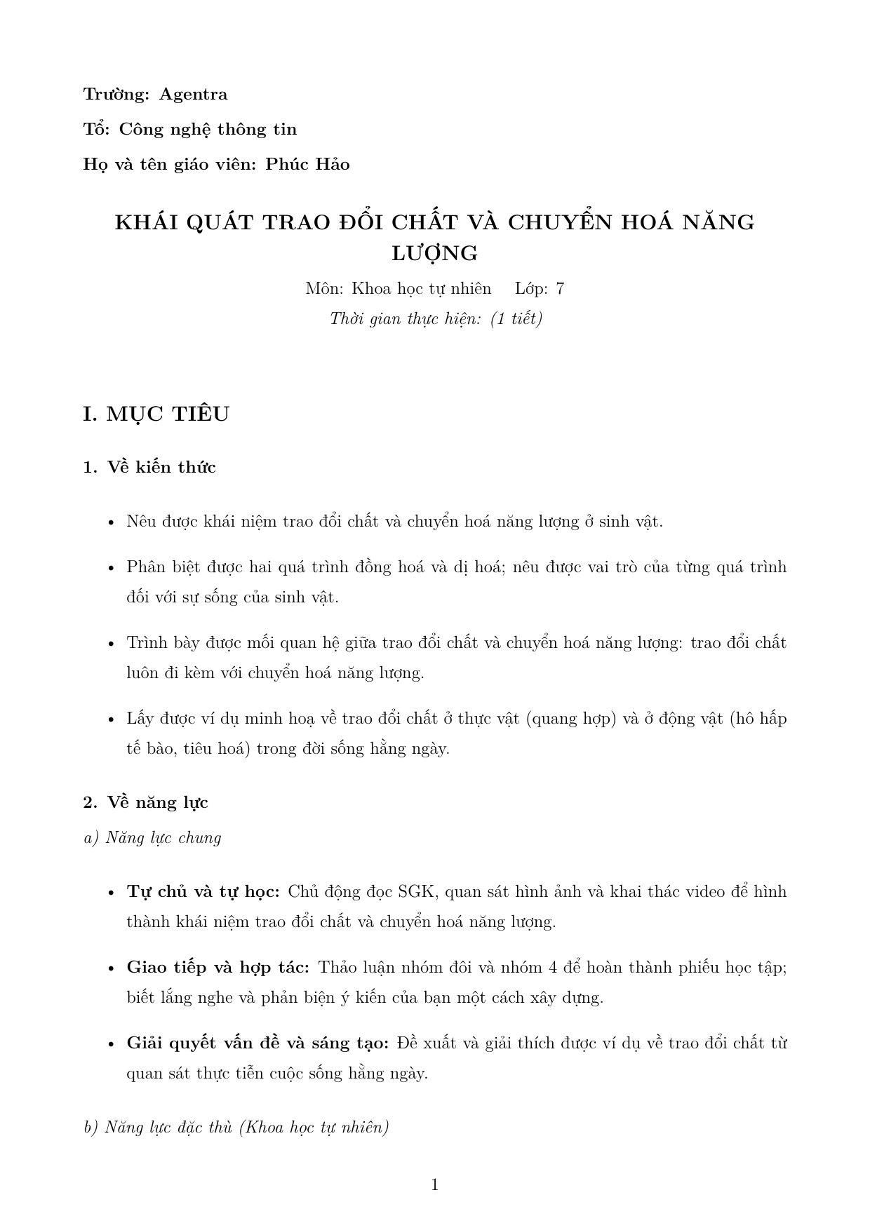 Trao đổi chất và chuyển hoá năng lượng ở sinh vật — trang 1