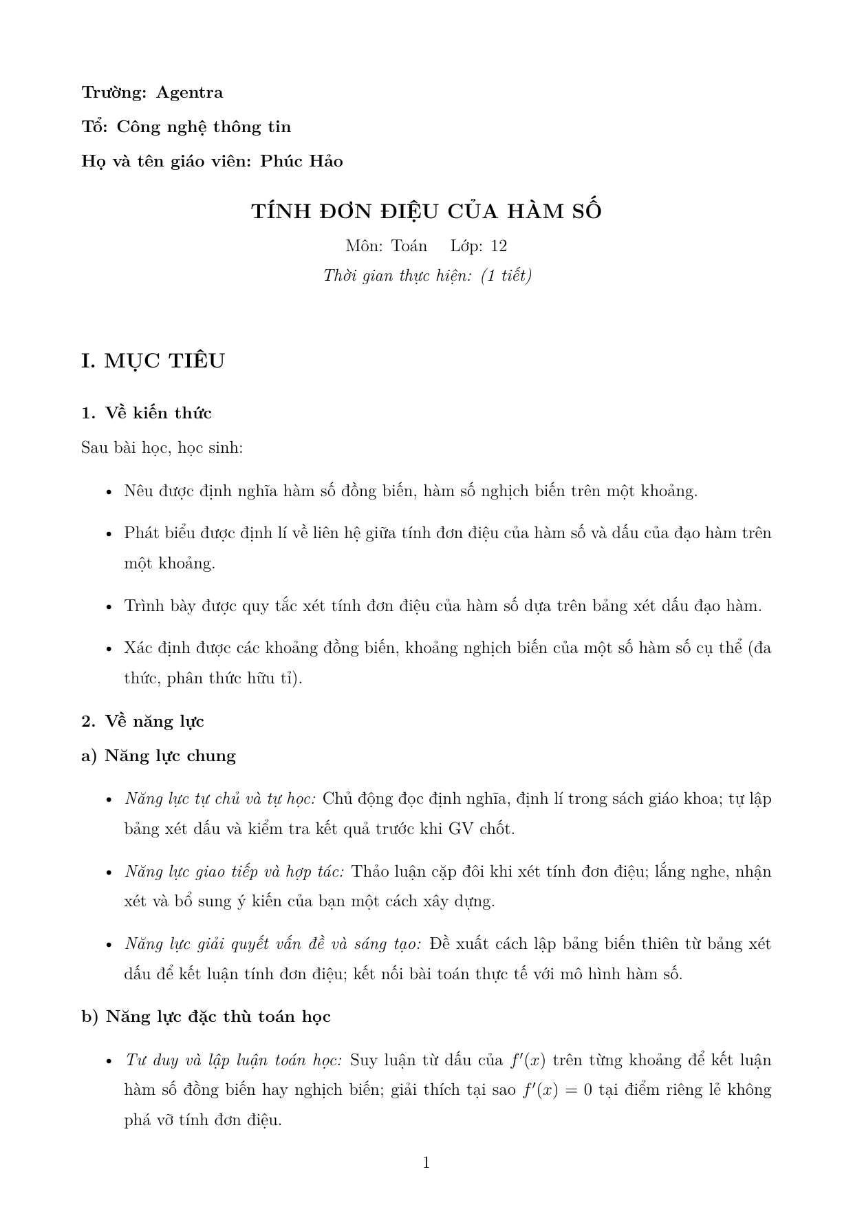 Tính đơn điệu và cực trị của hàm số — trang 1