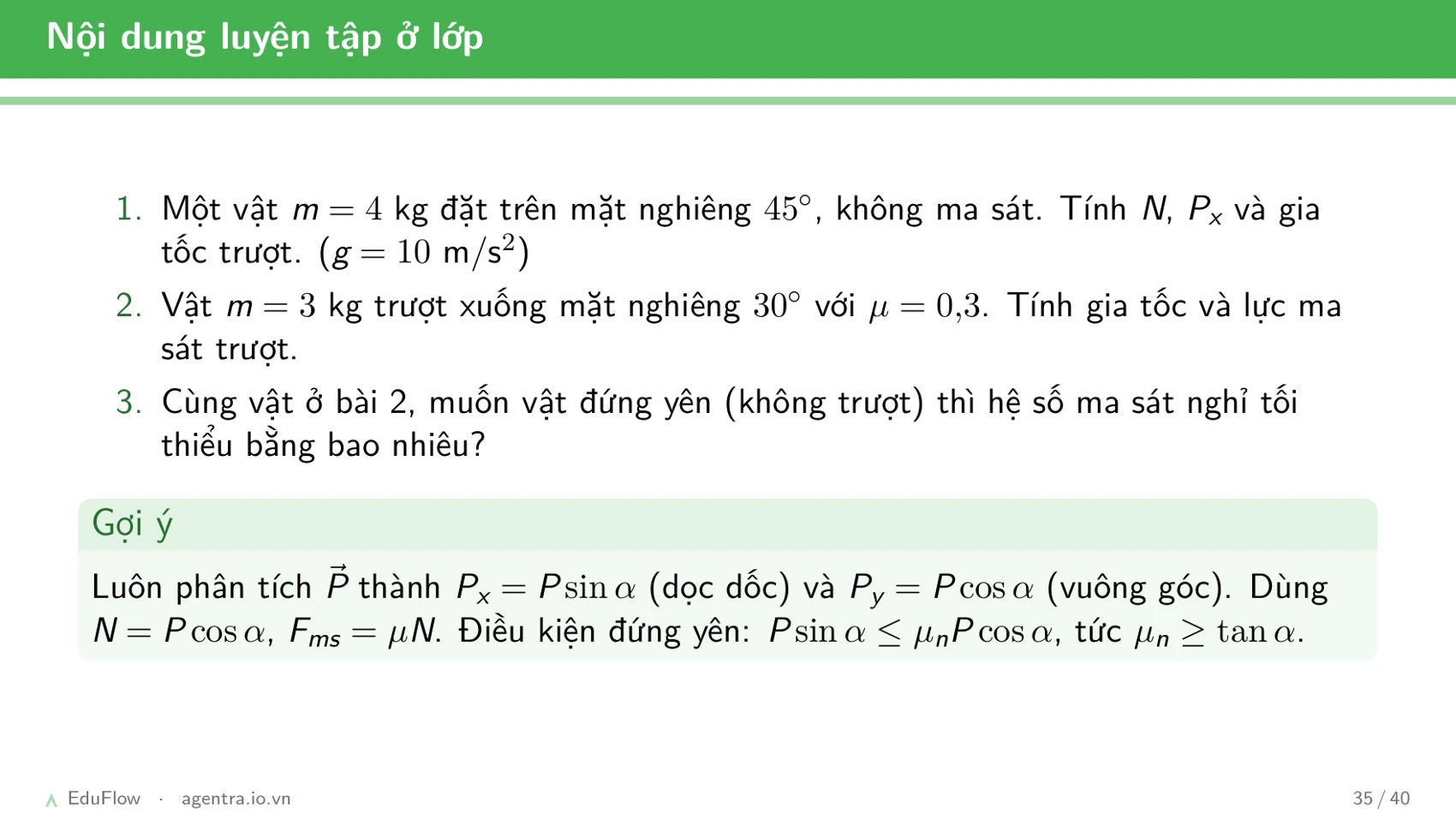 Lực và mặt phẳng nghiêng — slide 35