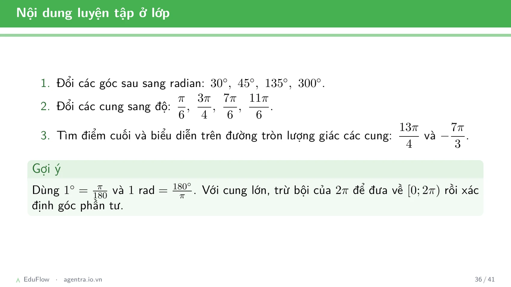 Cung và góc lượng giác — slide 36