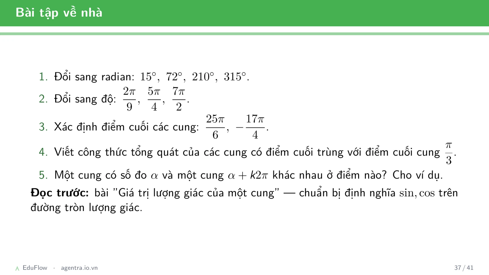 Cung và góc lượng giác — slide 37