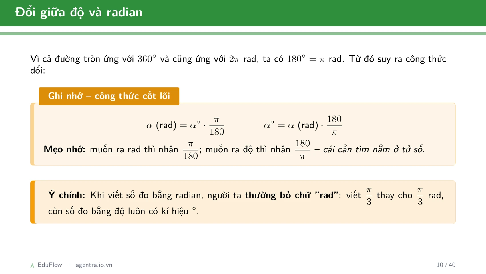 Góc lượng giác và giá trị lượng giác — slide 10