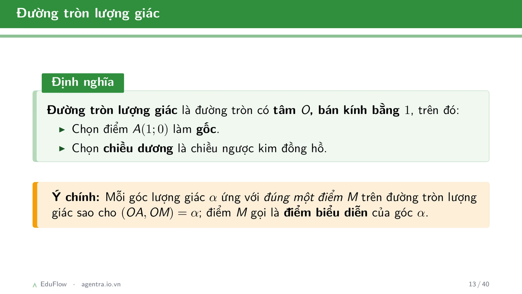 Góc lượng giác và giá trị lượng giác — slide 13