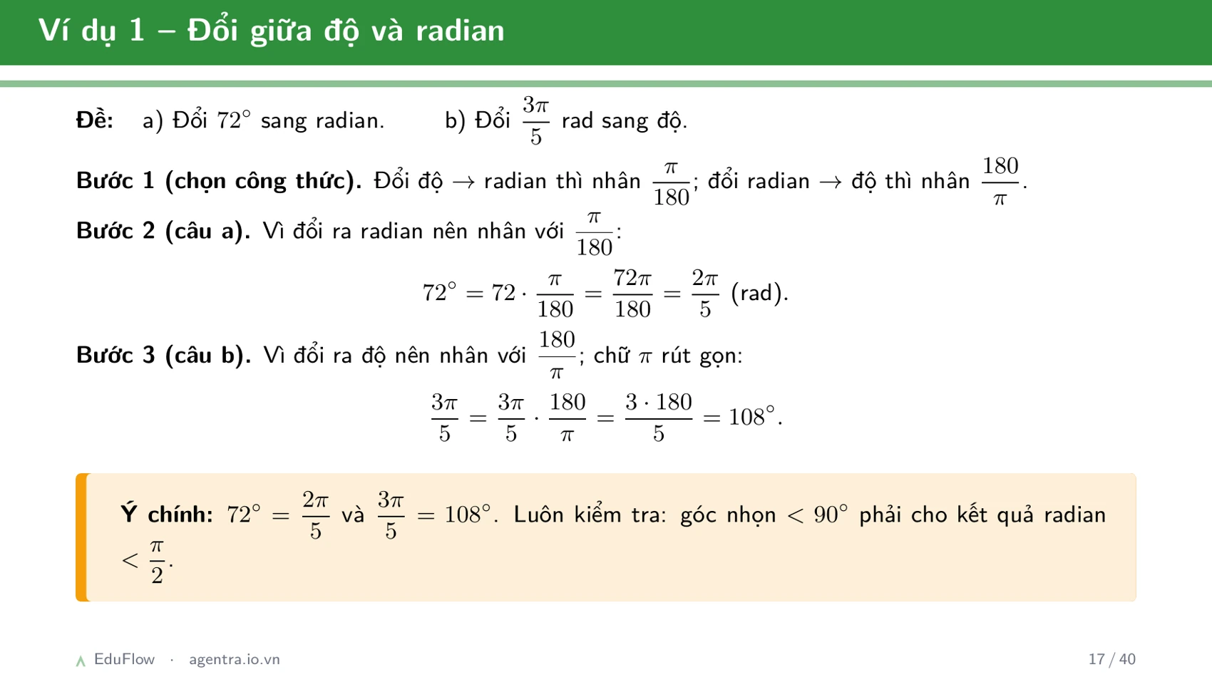 Góc lượng giác và giá trị lượng giác — slide 17