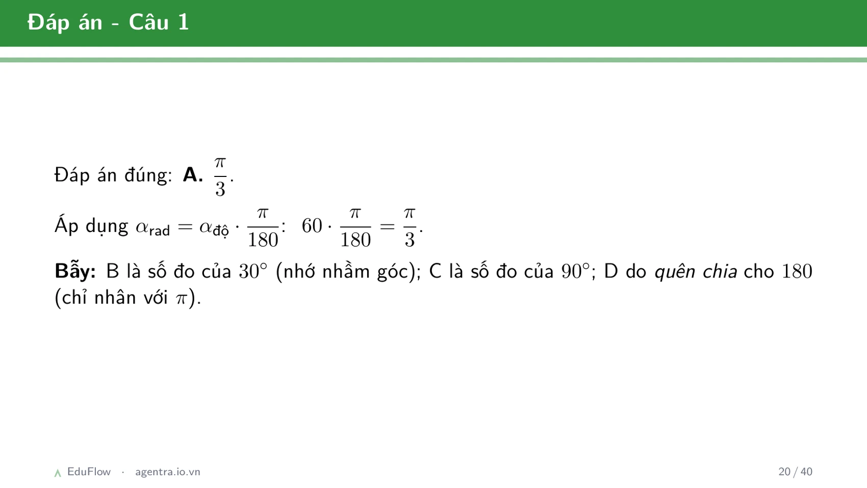 Góc lượng giác và giá trị lượng giác — slide 20
