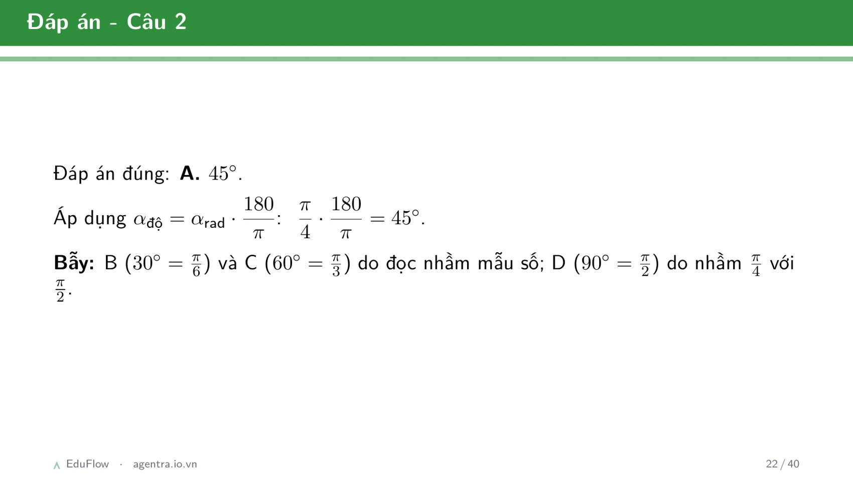 Góc lượng giác và giá trị lượng giác — slide 22