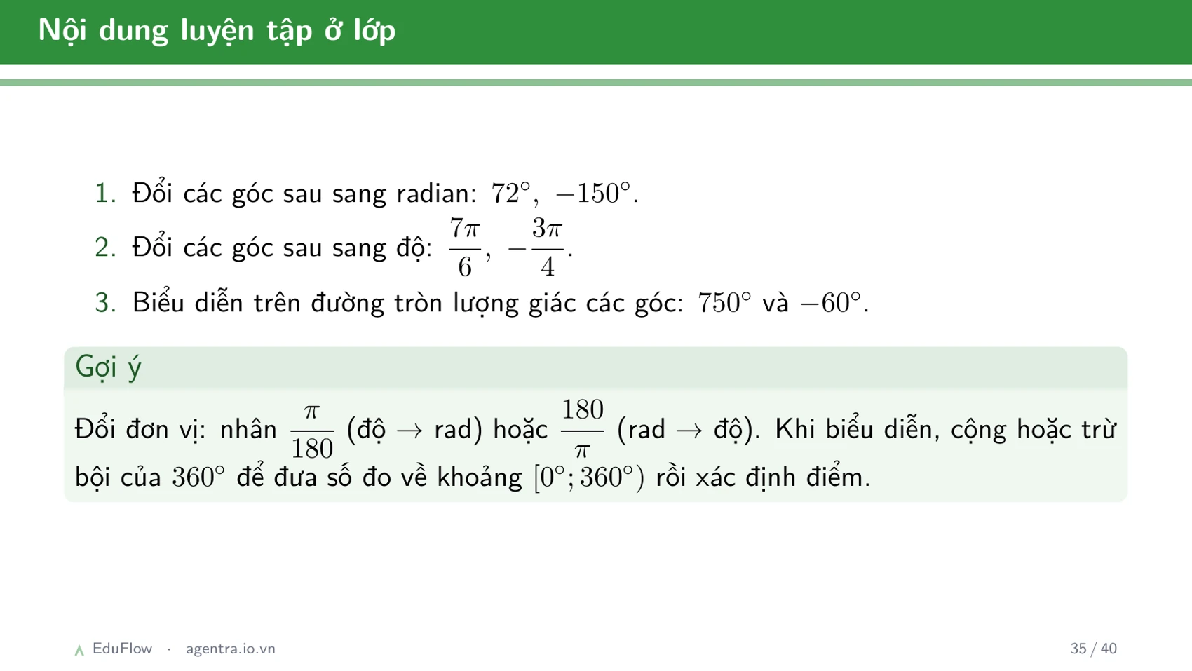 Góc lượng giác và giá trị lượng giác — slide 35