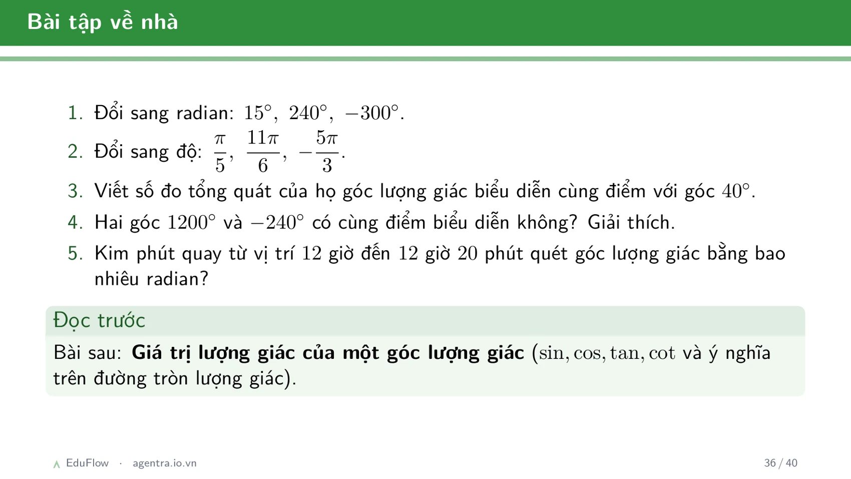 Góc lượng giác và giá trị lượng giác — slide 36