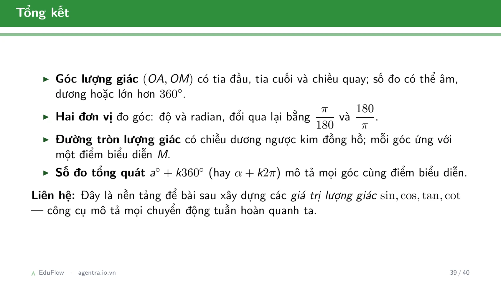 Góc lượng giác và giá trị lượng giác — slide 39
