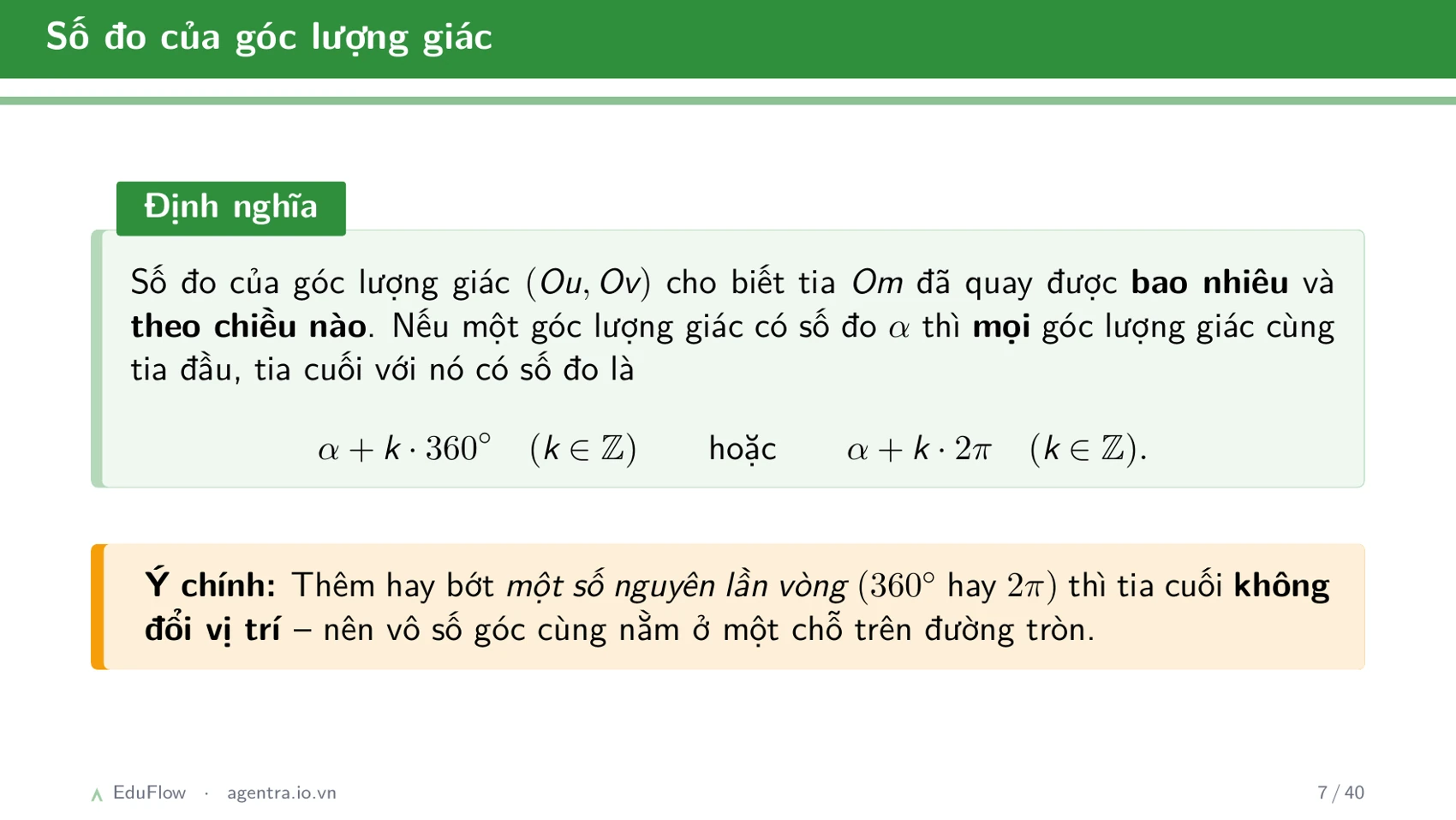 Góc lượng giác và giá trị lượng giác — slide 7