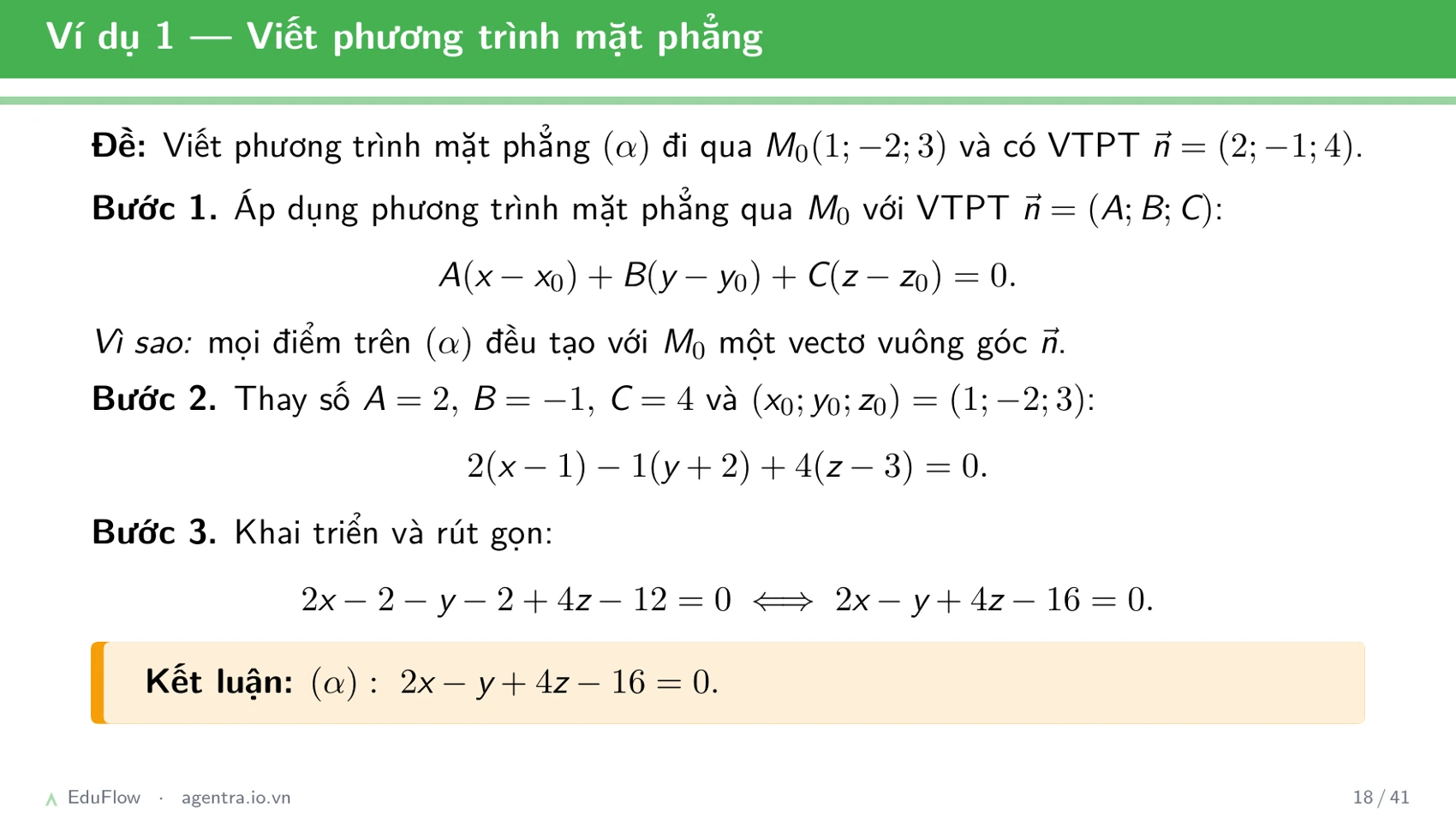 Phương trình mặt phẳng Oxyz — slide 18