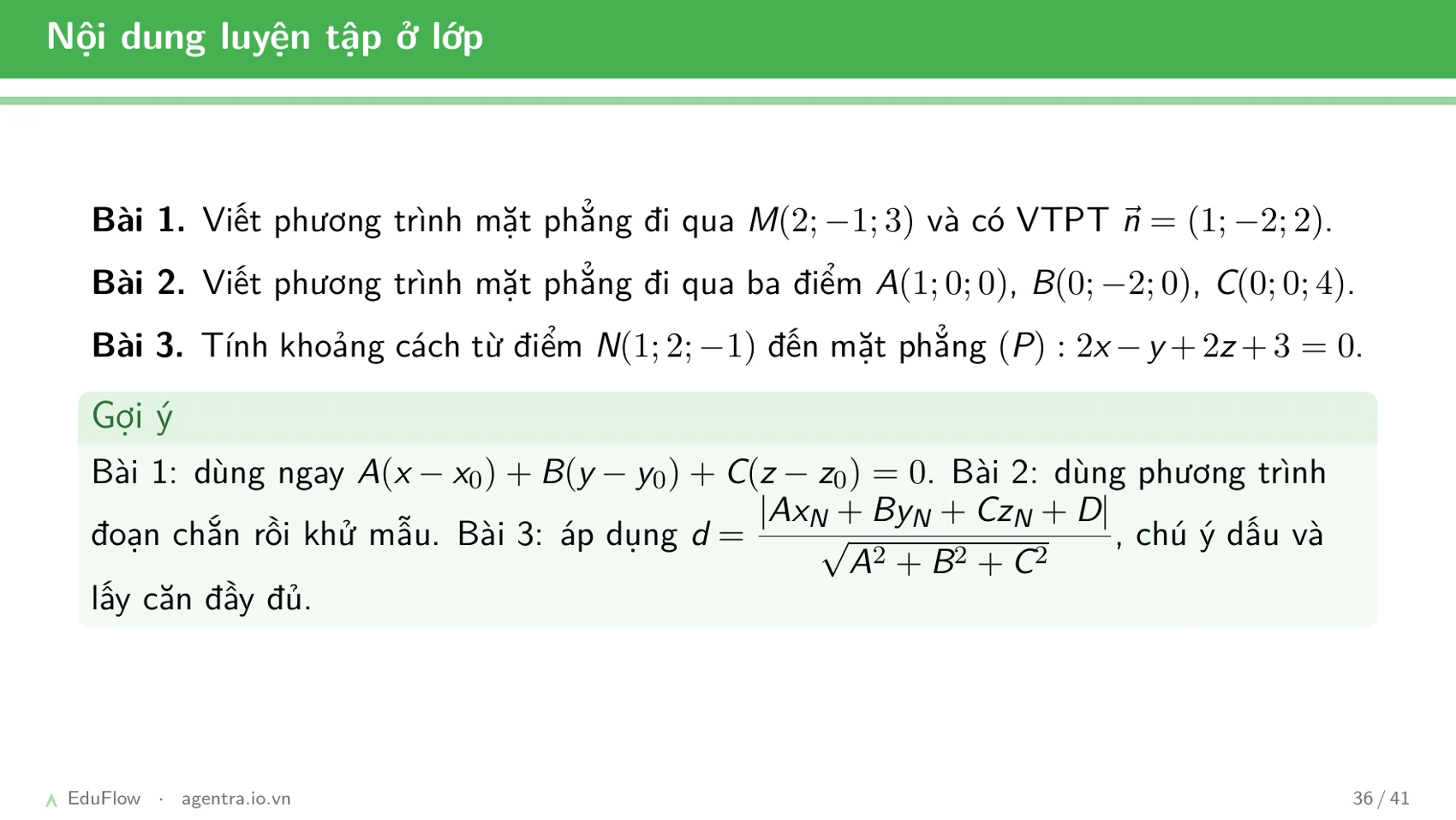 Phương trình mặt phẳng Oxyz — slide 36
